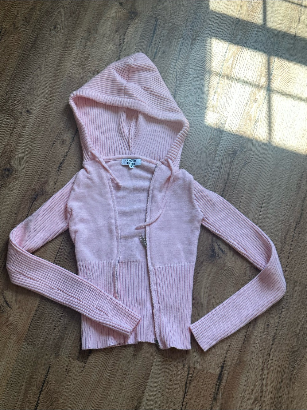 Frankies Bikini Baby Pink AimeeCropped Zip Hoodie Sweater
